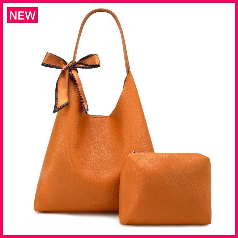 Slouchy Hobo Shoulder Bag with Scarf, Spacious Interior, 13.8x12x4.5 Inches
